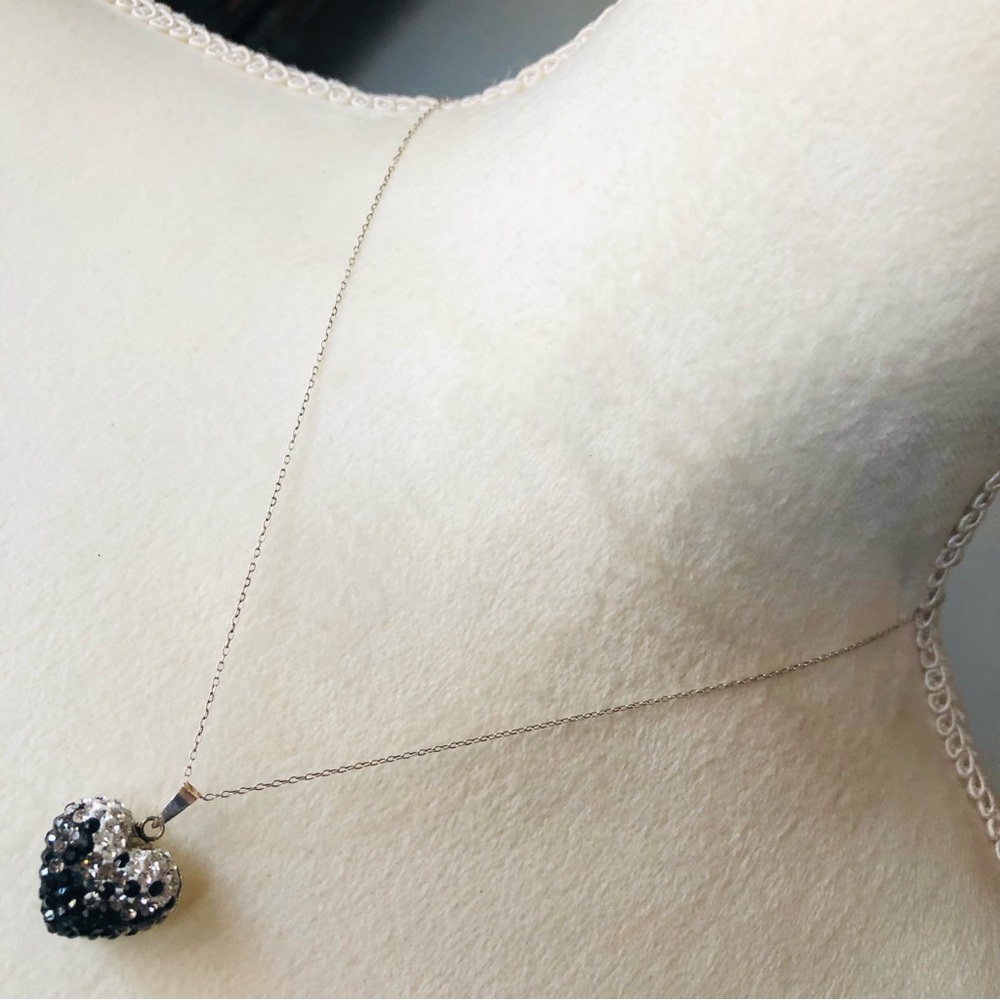 Italy 925 sterling silver crystal covered bubble heart pendant on chain necklace